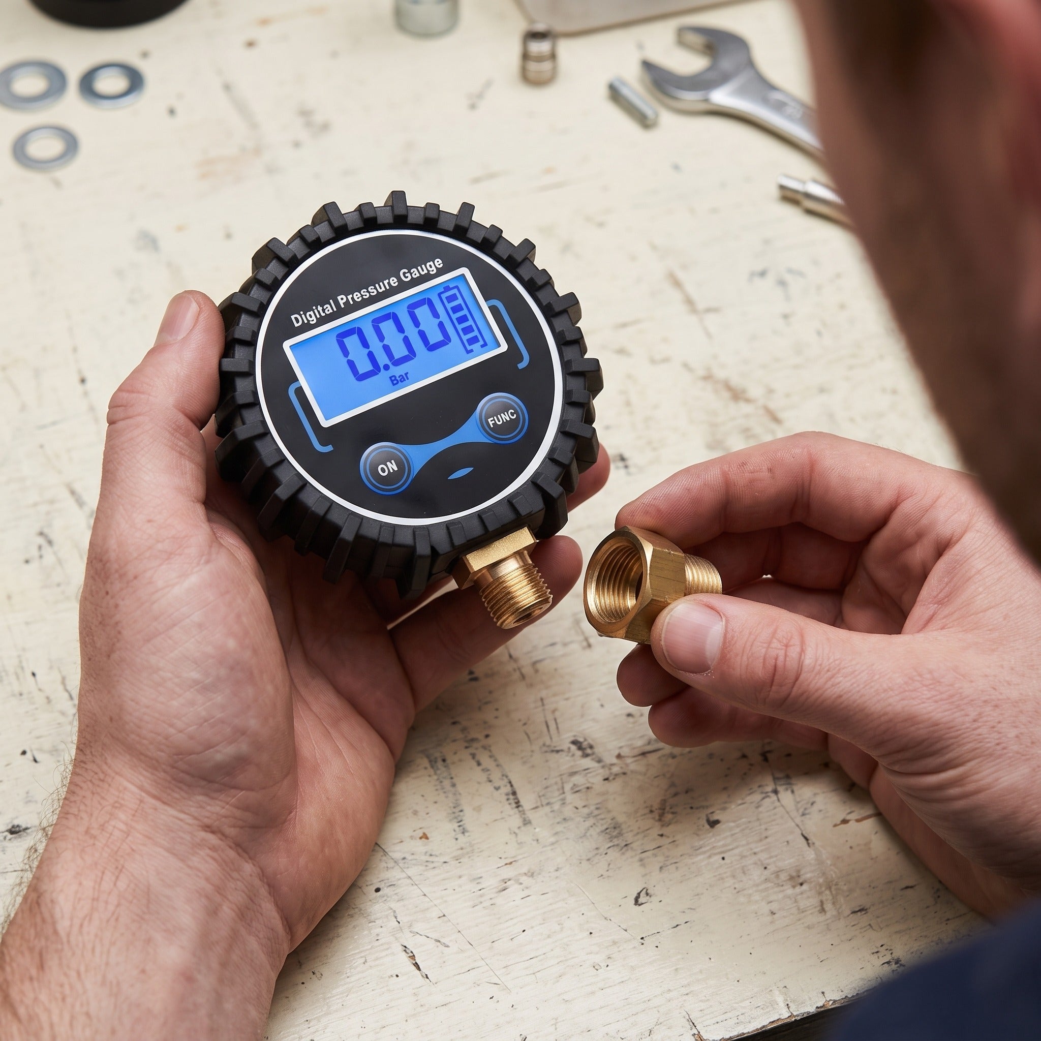 Roadwell gauge with its brass fitting visible
