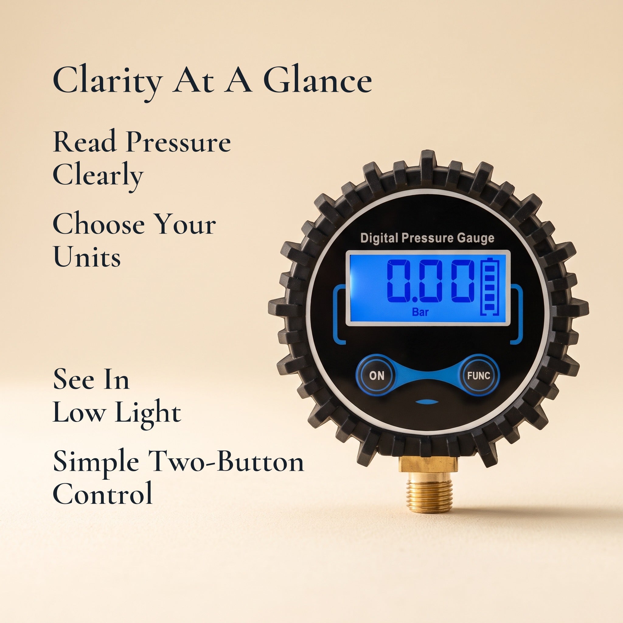 Roadwell blue backlit LCD and ON and FUNC buttons