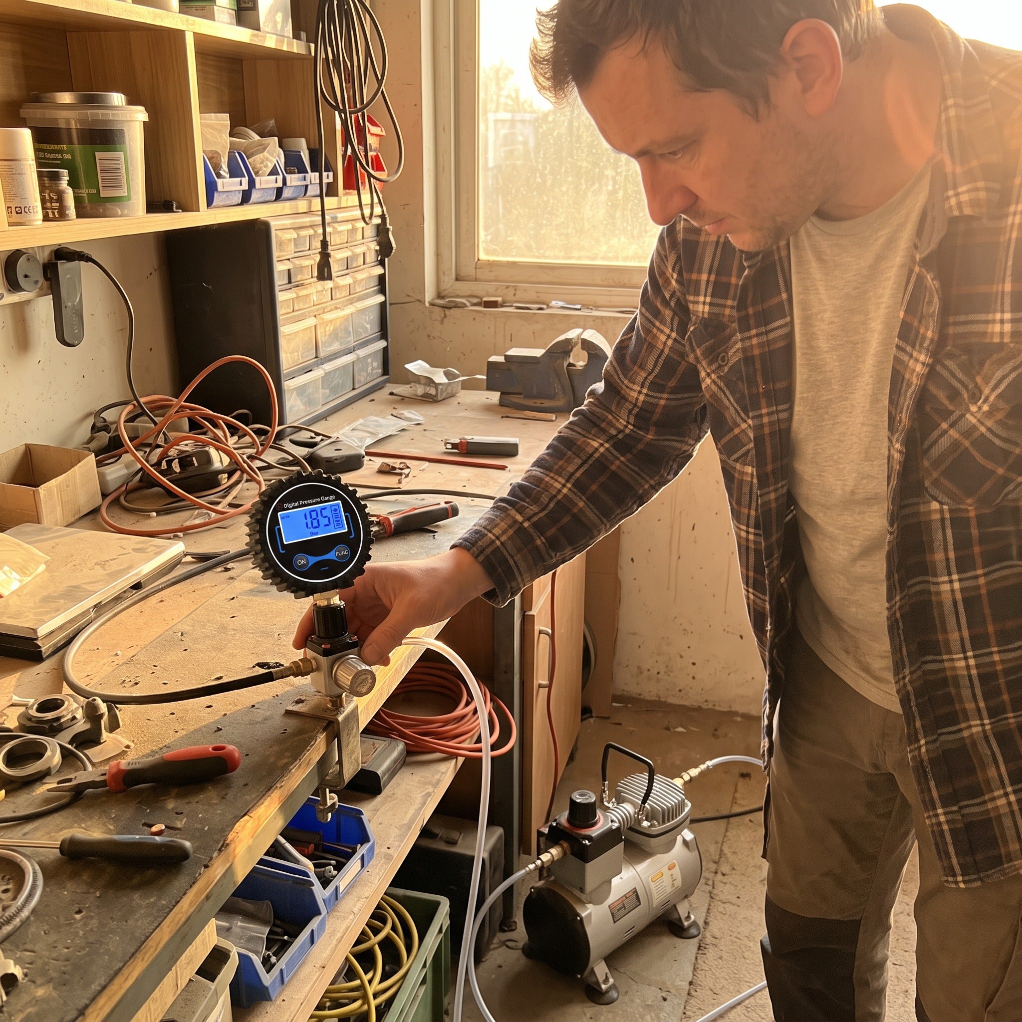 Roadwell digital pressure gauge in everyday garage scene 3