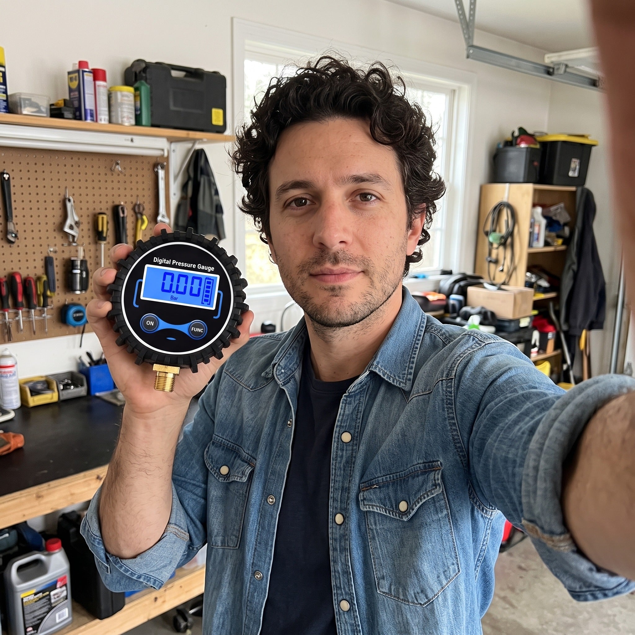 Roadwell digital pressure gauge in everyday garage scene 4