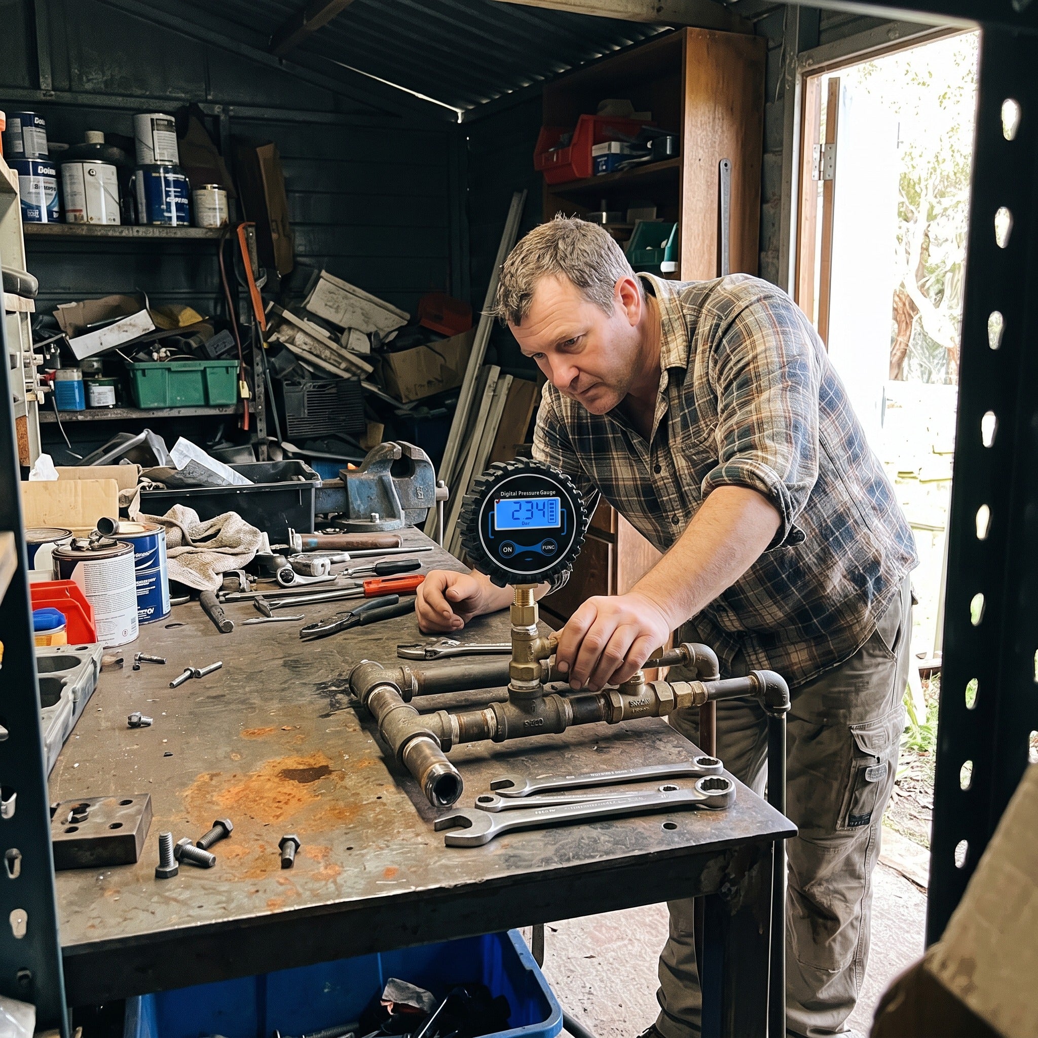 Roadwell digital pressure gauge in everyday garage scene 10