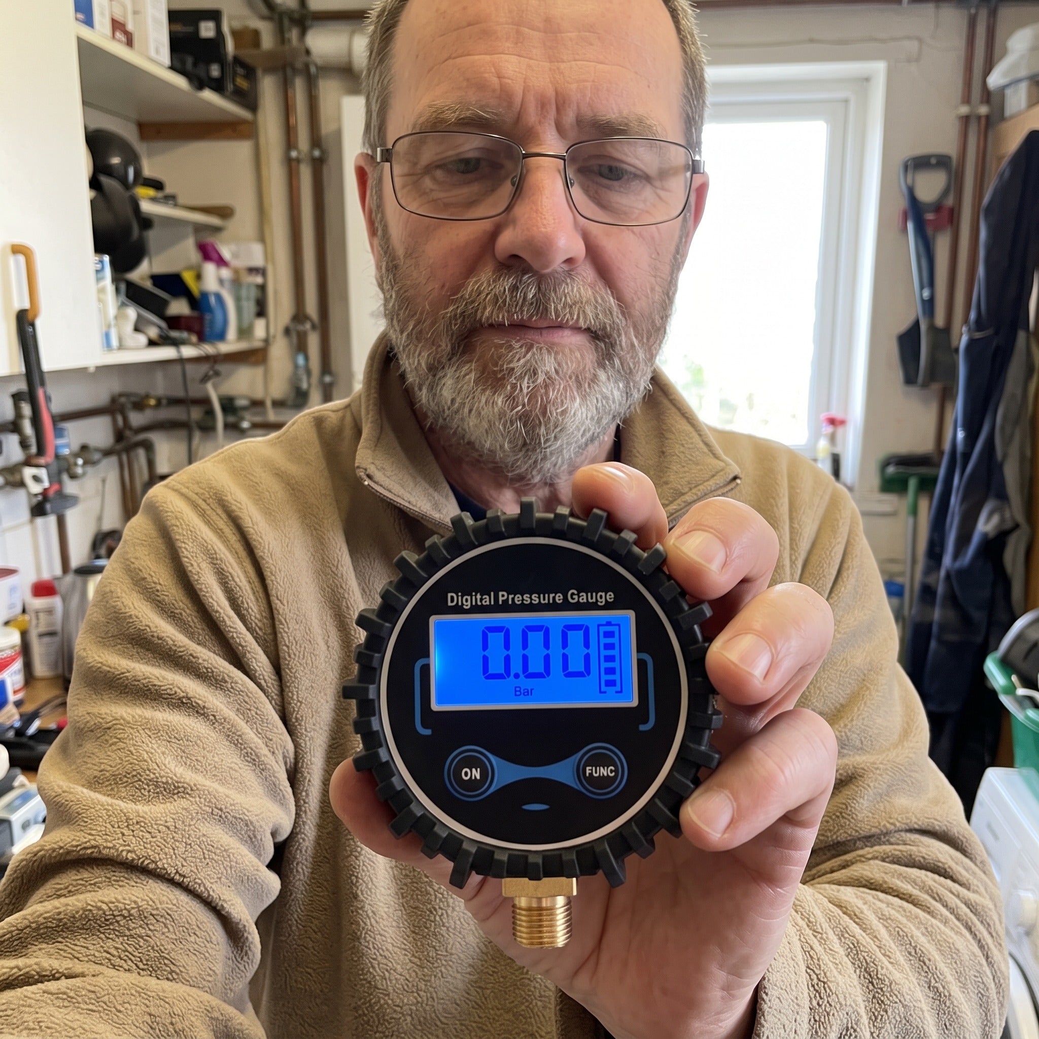 Roadwell digital pressure gauge in everyday garage scene 12