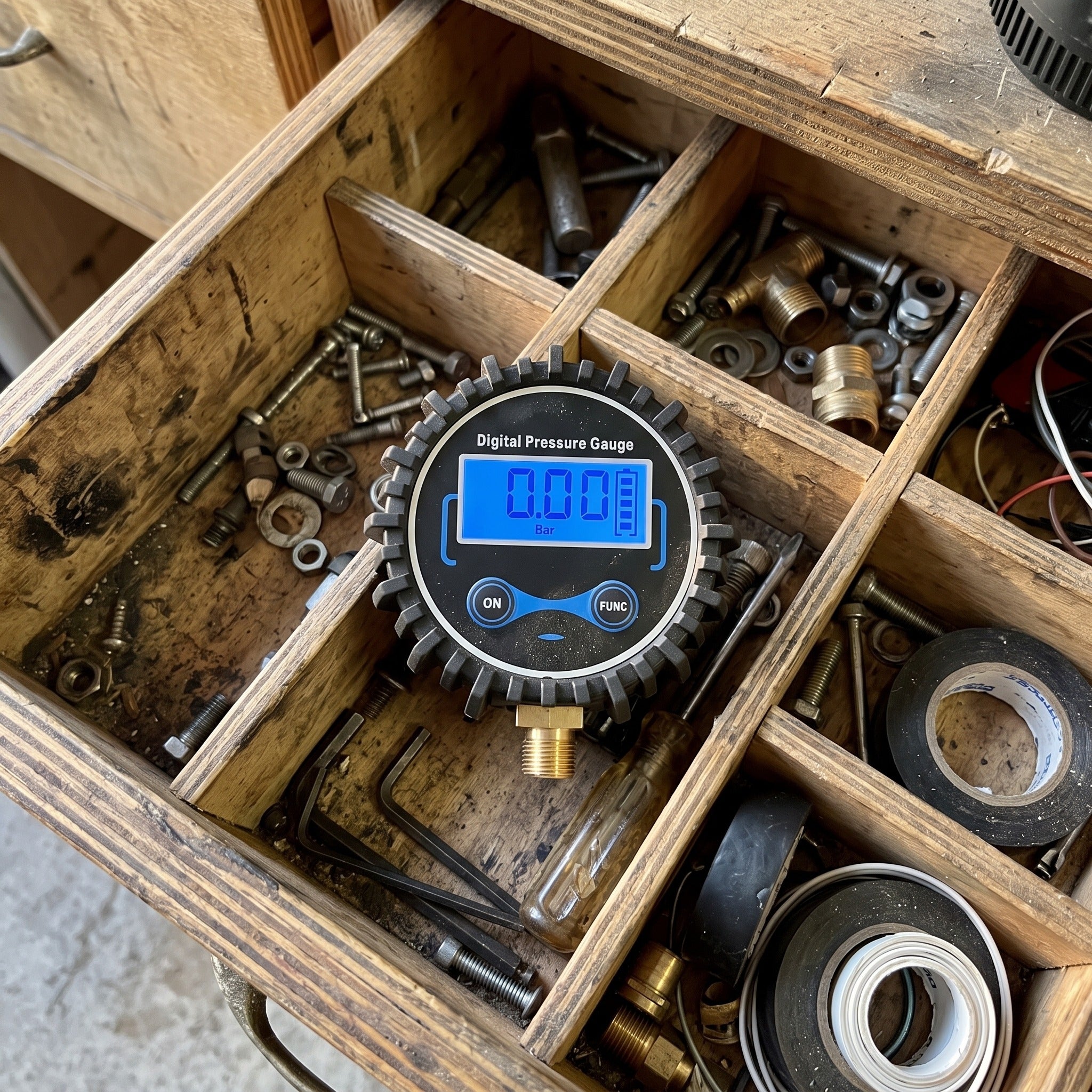 Roadwell digital pressure gauge in everyday garage scene 15